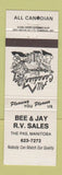 Matchbook Cover - Bee & Jay RV Sales The Pas MB