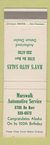 Matchbook Cover - Ray's Auto Sales Marswalk Anchorage? AK Datsun