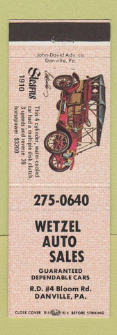 Matchbook Cover - Wetzel Auto Sales Danville PA