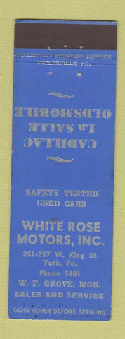 Matchbook Cover - White Rose Motors Cadillac Oldsmobile York PA