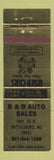 Matchbook Cover - B&B Auto Sales Hattiesburg MS