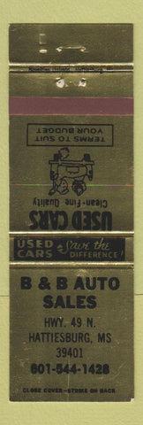 Matchbook Cover - B&B Auto Sales Hattiesburg MS