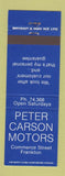 Matchbook Cover - Peter Carson Motors Frankton New Zealand