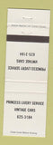 Matchbook Cover - Princess Liverty Service Vintage Cars Canada