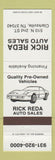 Matchbook Cover - Rick Reda Auto Sales Clarksville TN WHITE