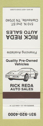 Matchbook Cover - Rick Reda Auto Sales Clarksville TN WHITE