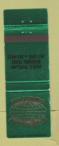 Matchbook Cover - Williams Auto World Bedford TX