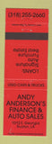 Matchbook Cover - Andy Anderson's Finance Auto Sales Ruston LA