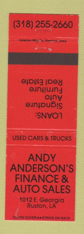 Matchbook Cover - Andy Anderson's Finance Auto Sales Ruston LA
