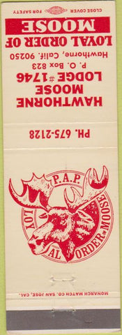 Matchbook Cover - Hawthorne Moose Club Hawthorne CA
