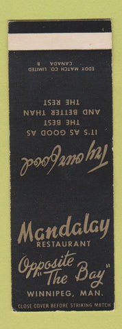Matchbook Cover - Mandalay Restaurant Winnipeg MB SAMPLE