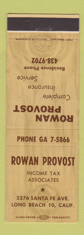 Matchbook Cover - Rowan Provost Income Tax Long Beach CA