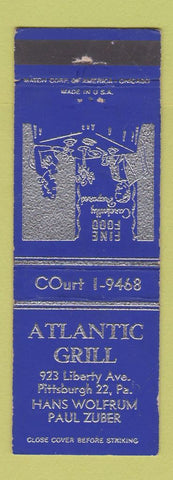 Matchbook Cover - Atlantic Grill Pittsburgh PA Hans Wolfrum Paul Zuber