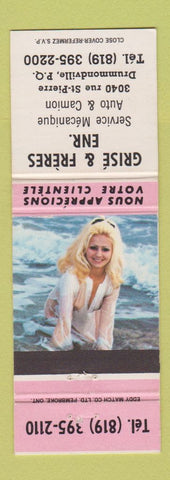 Matchbook Cover - Grise Freres Auto Service Mechanic Drummondville QC pinup
