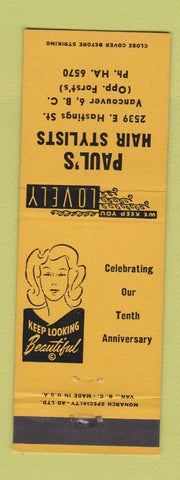 Matchbook Cover - Paul's Hair Salon Vancouver BC