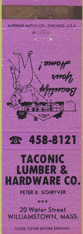 Matchbook Cover - Taconic Lumber Williamstown MA purple