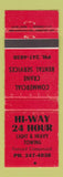 Matchbook Cover - Hi Way 24 Hour towing WEAR