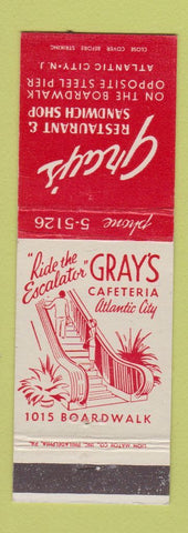 Matchbook Cover - Gray's Restaurant Sandwich Shop Atlantic City NJ