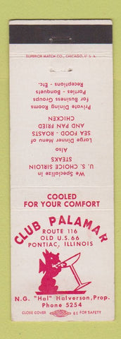 Matchbook Cover - Club Palamar Pontiac IL Route 66