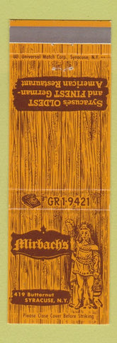 Matchbook Cover - Mirbach's Restaurant Syracuse NY