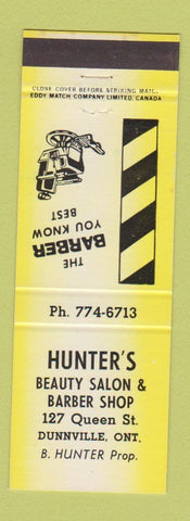 Matchbook Cover - Hunter's Beauty Salon Barber Shop Dunnville ON