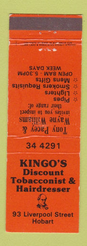 Matchbook Cover - Kingo's Discount Tobacco Hair Salon Hobart Australia