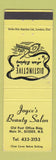 Matchbook Cover - Joyce's Beauty Salon Sussex NB YELLOW
