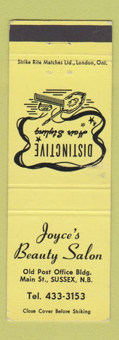 Matchbook Cover - Joyce's Beauty Salon Sussex NB YELLOW