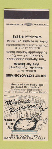Matchbook Cover - Montecito Restaurant Santa Barbara CA