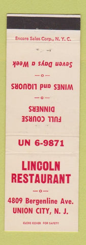 Matchbook Cover - Lincoln Restaurant Union City NJ