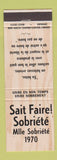Matchbook Cover - Sait Faire Sobriete Mlle 1970 QC