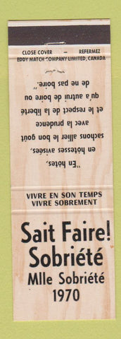Matchbook Cover - Sait Faire Sobriete Mlle 1970 QC