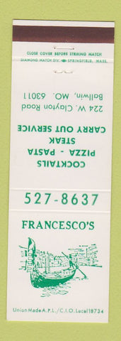 Matchbook Cover - Francesco's Pizza Italian Restaurant Ballwin MO