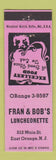 Matchbook Cover - Fran & Bob's Luncheonette East Orange NJ