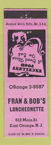 Matchbook Cover - Fran & Bob's Luncheonette East Orange NJ