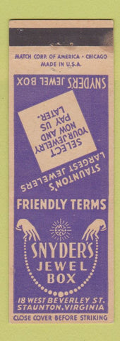 Matchbook Cover - Snyder's Jewel Box Jewelry Staunton VA