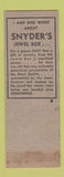 Matchbook Cover - Snyder's Jewel Box Jewelry Staunton VA