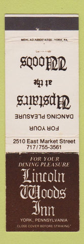 Matchbook Cover - Lincoln Woods Inn York PA