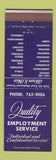 Matchbook Cover - Quality Employment Service Akron OH