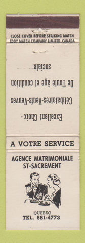 Matchbook Cover - Agence Matrimoniale St Sacrement Quebec QC