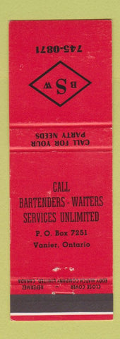 Matchbook Cover - Bartenders Waiters Services Unlimited Vanier ON