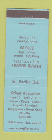 Matchbook Cover - Orient Adventure Travel Hawaii Vacations