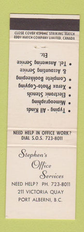 Matchbook Cover - Stephen's Office Services Port Alberni BC