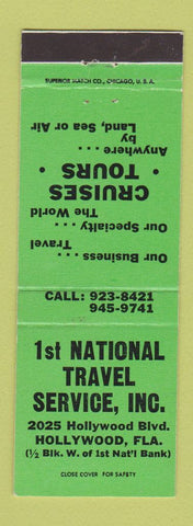 Matchbook Cover - 1st National Travel Service Hollywood FL GREEN