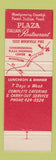 Matchbook Cover - Plaza Italian Restaurant Rockville MD