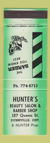 Matchbook Cover - Hunter's Beauty Salon Barber Shop Dunnville ON