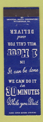 Matchbook Cover - 30 Minute Cleaners Pittsburgh PA