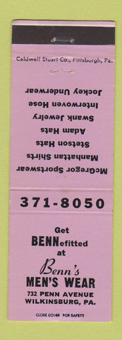 Matchbook Cover - Benn's Men's Clothes Wilkinsburg PA