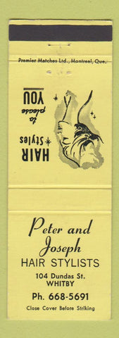 Matchbook Cover - Peter and Joseph Hair Salon Whitby ON