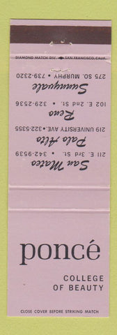 Matchbook Cover - Ponce Beauty College Reno NV Palo Alto San Mateo CA